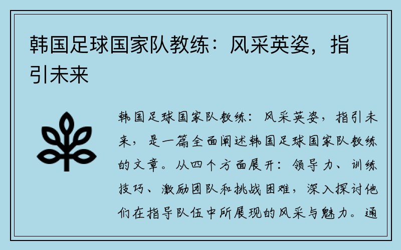 韩国足球国家队教练：风采英姿，指引未来